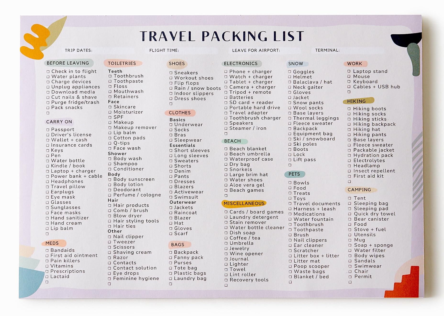 Travel packing list tools for international travel