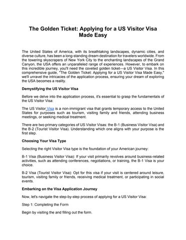 Need a US Visitor Visa? How to apply for a visa to visit friends in the US.