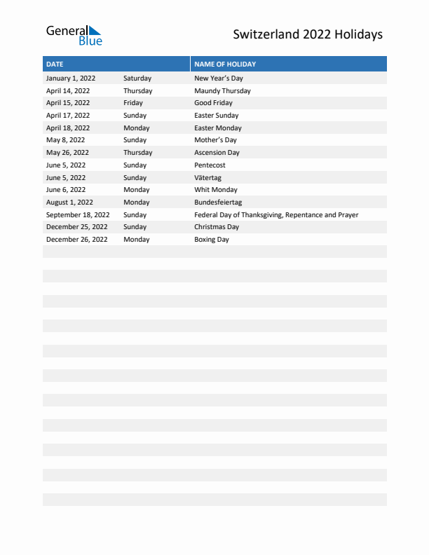 Complete List: Public Holidays Switzerland (Simple Guide)