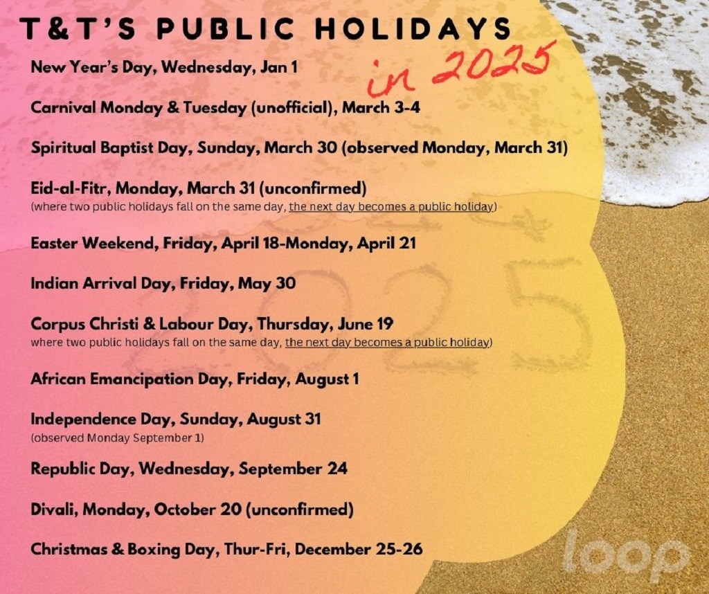 What are the Trinidad national holidays? Get a simple list of all Trinidad national holidays for your plans.