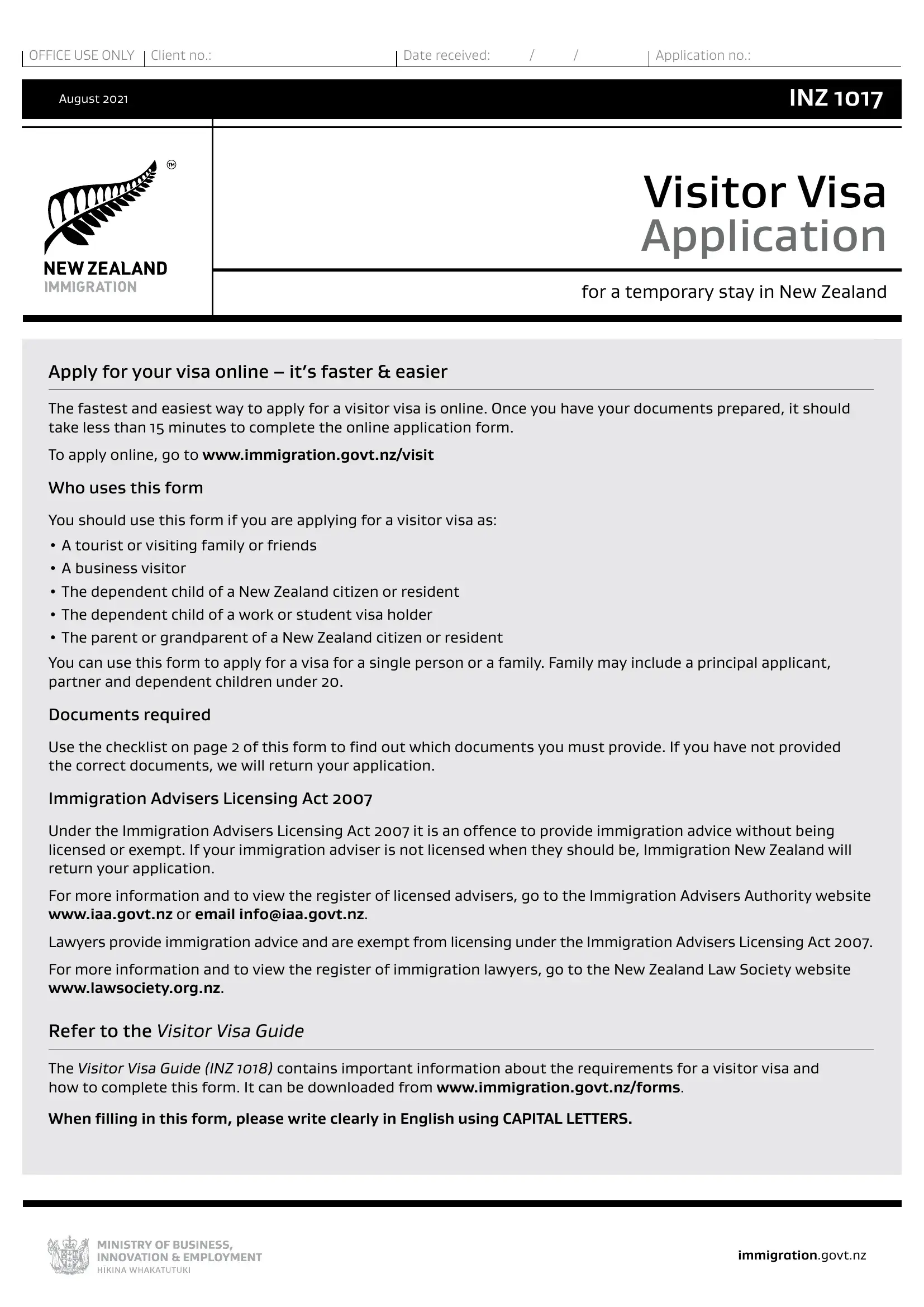 How to apply for a visitor visa to New Zealand