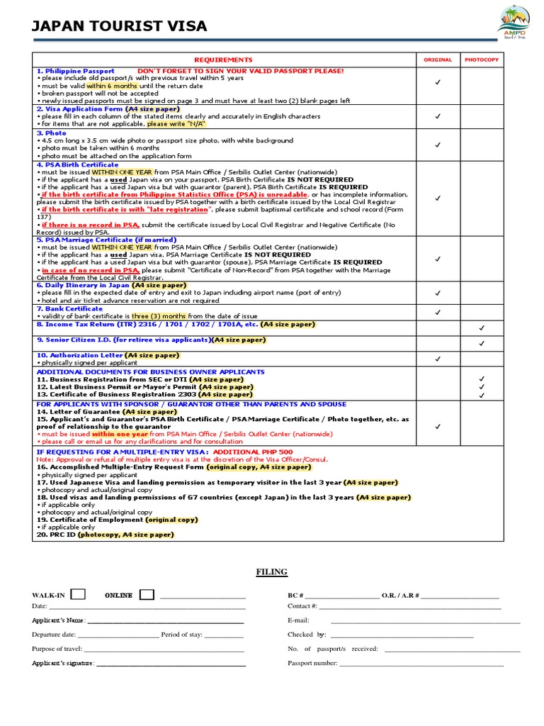 What Documents Needed for Japan Visitor Visa Checklist